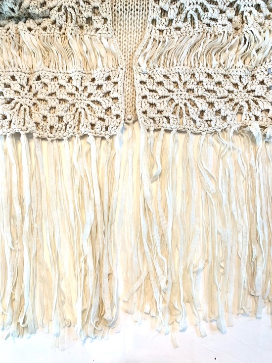 Boho Hippie Crochet Festival Fringe Open Knit Vest- M - Picture 11 of 13